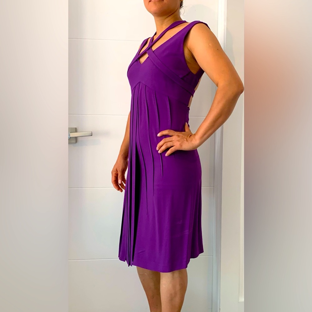 Christian Dior Couture - purple pleated midi cocktail dress. Open back- EU 36